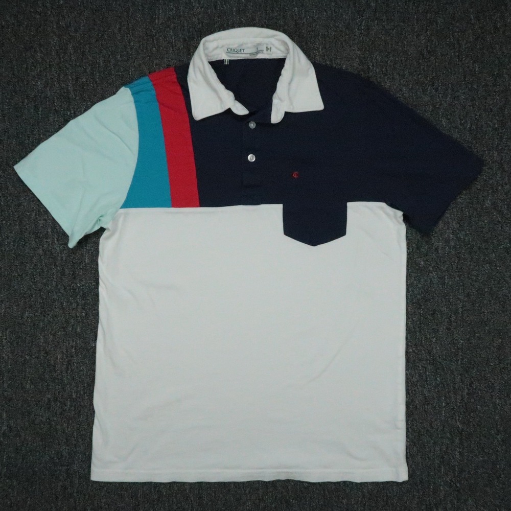 Criquet Shirt Mens Small White Blue Polo Short Sleeve Colorblock Players